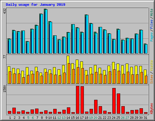 Daily usage for January 2019